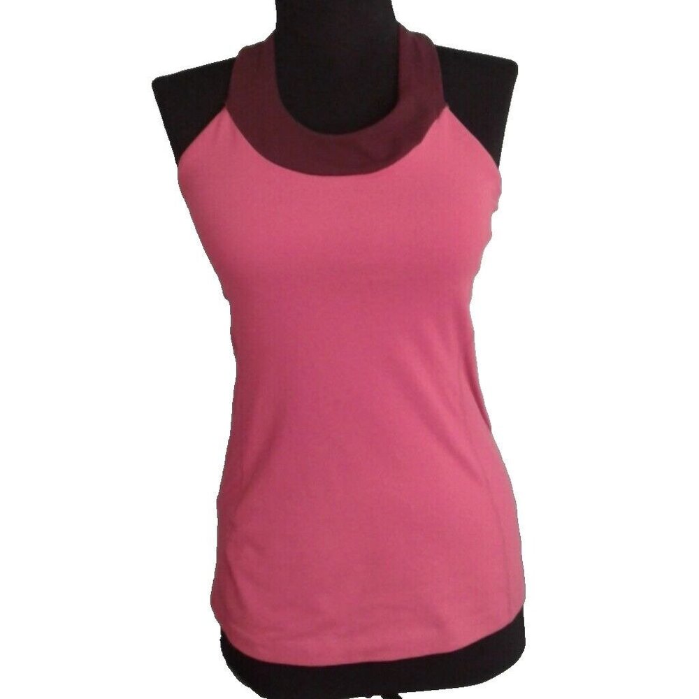 Lucy M Womens athletic workout tank top Pink Burgundy Racerback shelf bra
